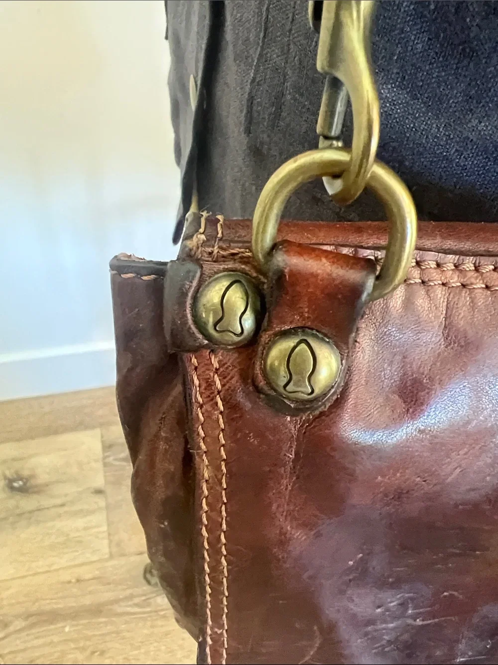 Campomaggi Dark Brown Studded Leather Messenger Bag clutch